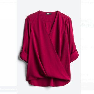 Kut From The Kloth Jenalee Surplice Blouse XL Burgundy